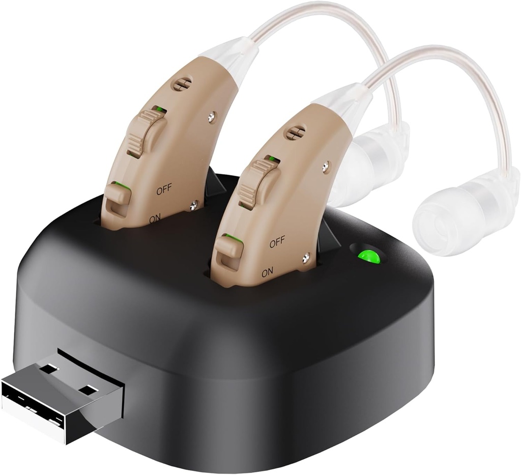 Digital hörselförstärkare - laddningsbar bakom örat personlig hörselförbättringsljudförstärkaren, BTE Digital Hearing Amplifier med USB Charging Dock av MEDca