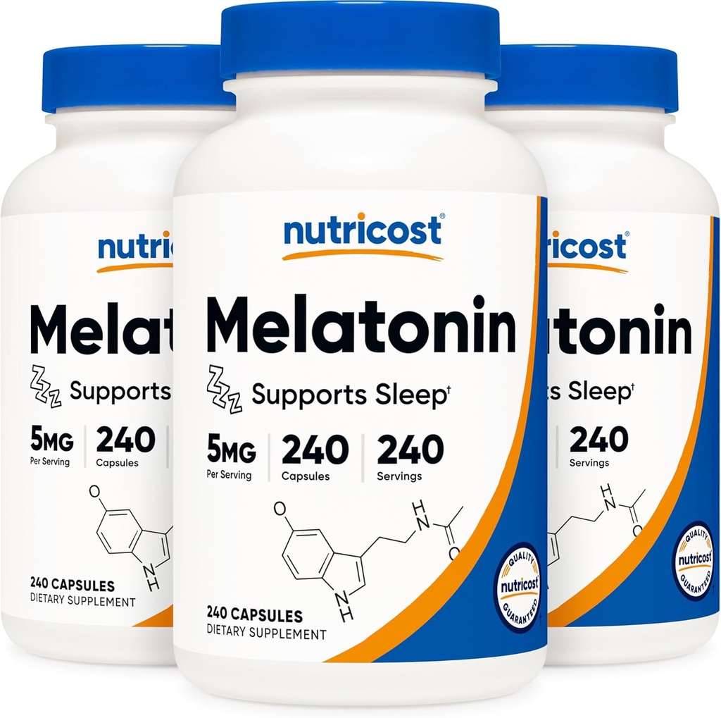 Nutricost Melatoniini 5 mg, 240 kapselia (3 purkkia)