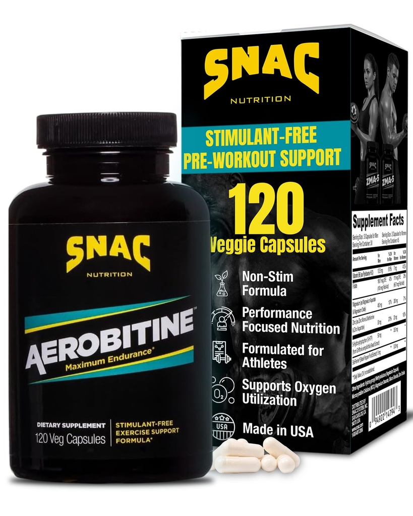 SNAC Aerobitine - Stimulant Free Pre-Workout Supplement Maximum Endurance. Typpioksiditehoste, parantaa veren virtausta, vähentää väsymys ja termogeeninen edut. 120 Kasviskapselia