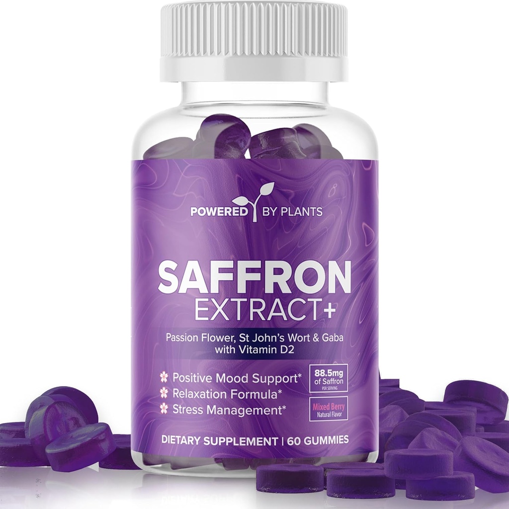 Saffron Extract Gummies intohimokukka ja D2-vitamiini - Saffron lisäravinteet mielialan tuki, digestio, & energia 60 tarjoilut