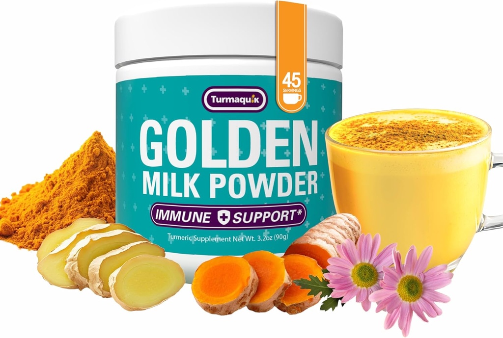Turmaquik 3.2 Ounce Organic Golden Milk Turmeric Powder - Immune Support Superfood Blend med Ginger, Black Pepper, Curcumin, Cinnamon, Cardamom, Vitamins C, D, B6, B12 och Zink