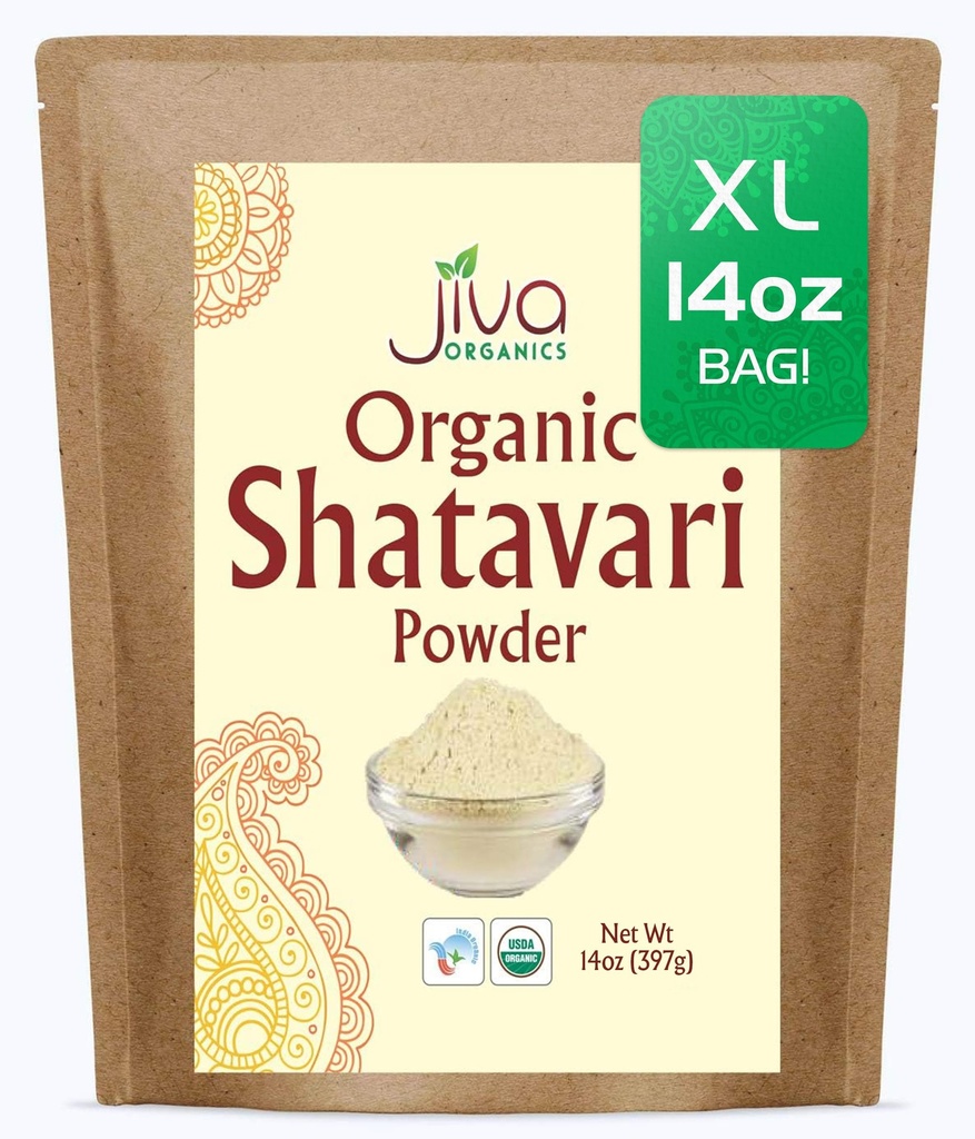 Jiva Organics Organic Shatavari Powder 14 Ounce Bulk Bag - Parsa racemosus - Pure Ayurvedic Herb