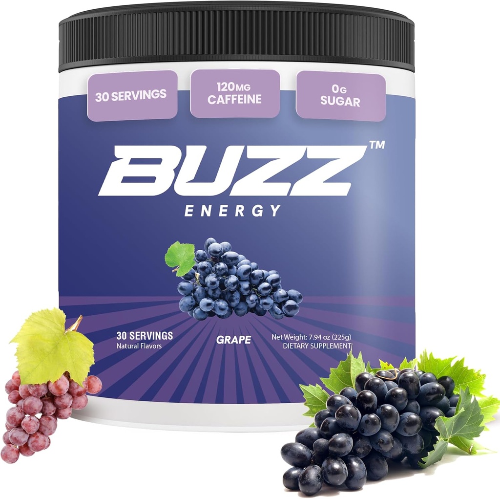 Aamu Buzz Energy Powder Rypäle Drink - Energy Boost Drink Mix - Sokeritonta energiaa antioksidantteja - Aamu Kickstart ja urheilu ravitsemus Endurance tuote