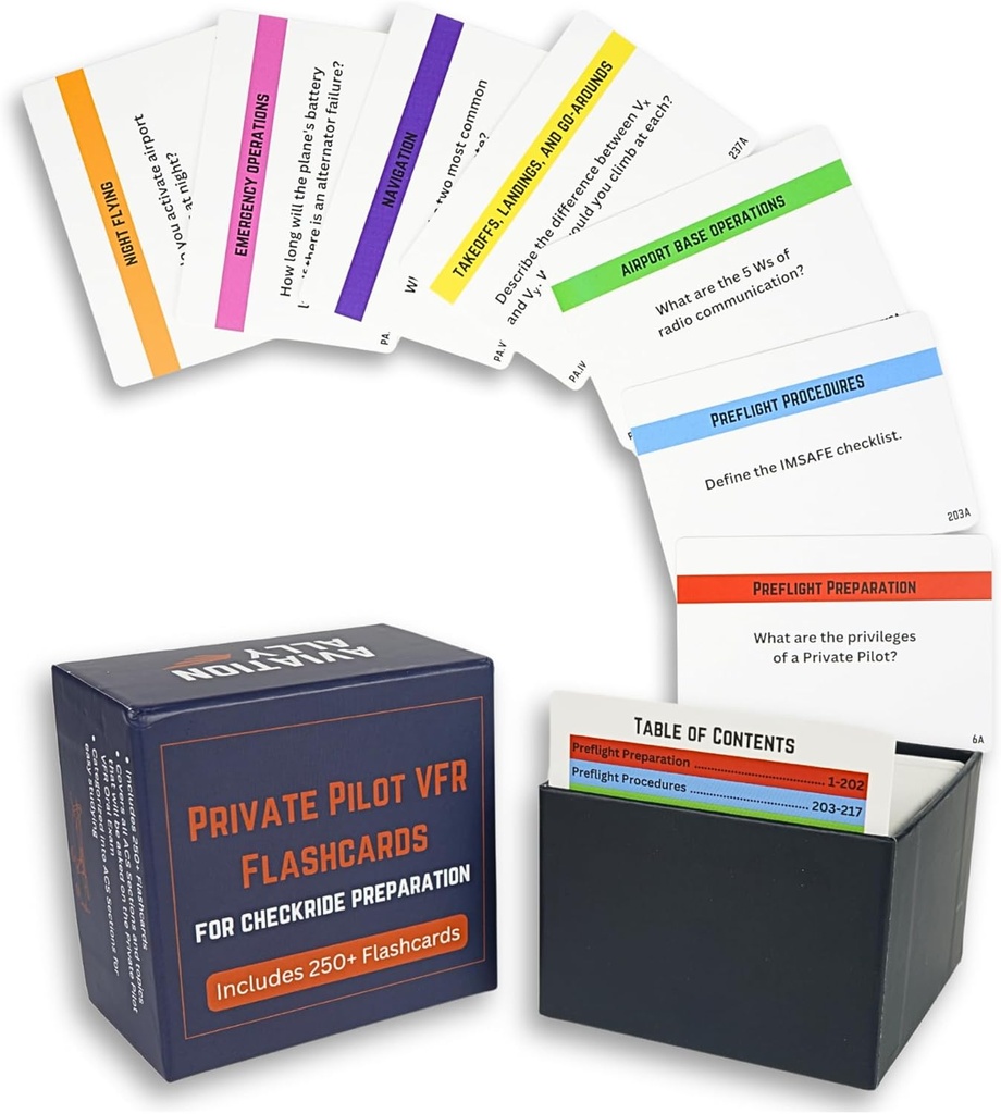 Privat Pilot VFR Flashcards för Checkride & Oral Exam | 260+ VFR Studiekort som täcker FAA Aviation Topics, Airspace, Weather, Charts, Systems & More | Perfekt för Student Pilots