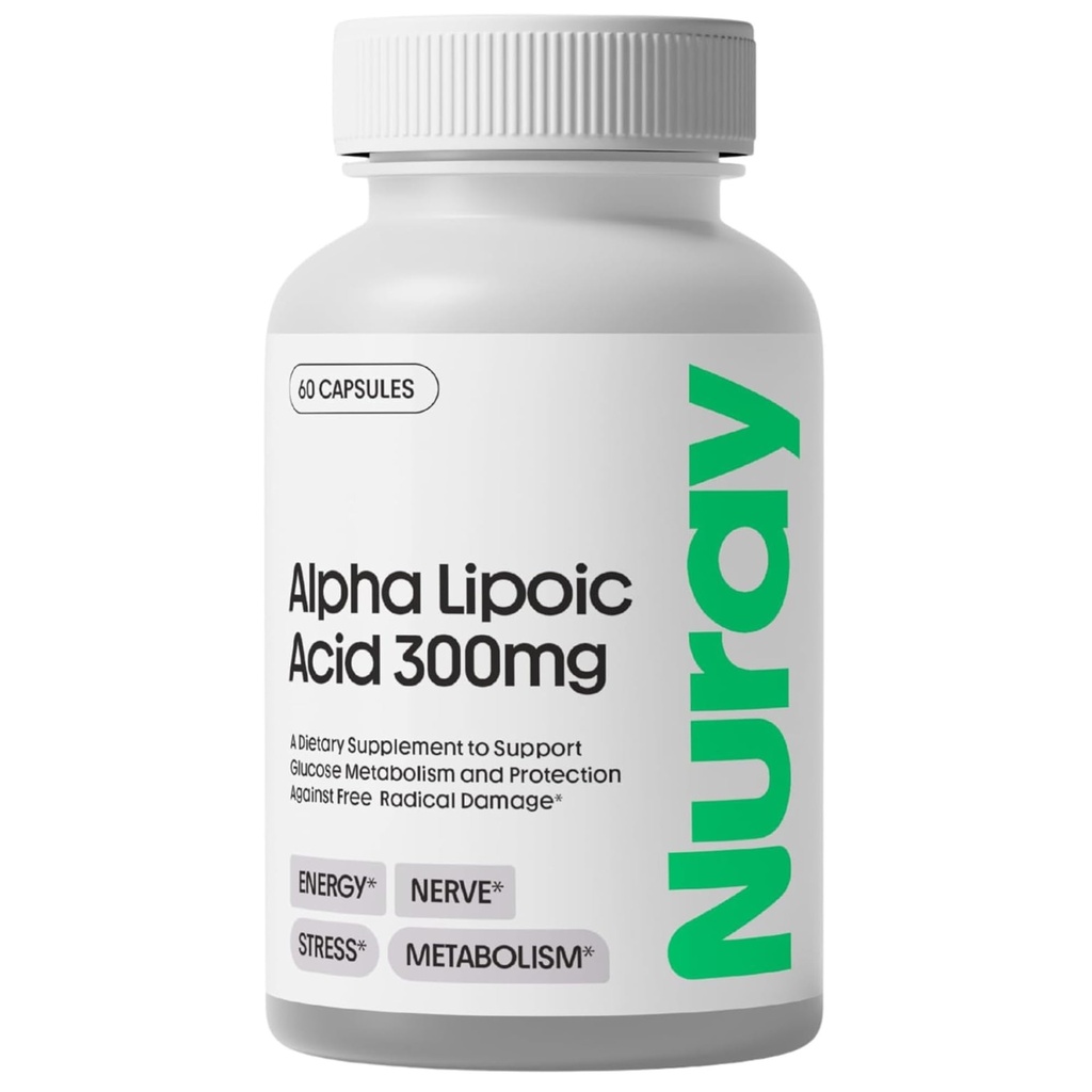 Nuray Alpha Lipoic Acid 300mg - Antioksidantti täydentää terveenä ikääntyminen, tukee energian tuotantoa, oikea hermoston toiminto, aineenvaihdunta - 60 kasvissyöjä kapselit, Gluteeniton ravintolisä