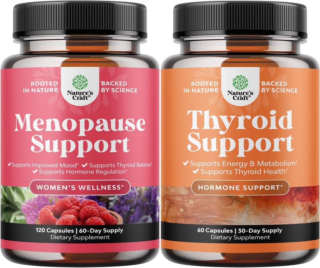 Täydellinen kasviperäisten vaihdevuodet täydentää naisten yöhiki Mood 120ct ja kasviperäisten Kilpirauhasten tuki Complex - Mood Enhancer Energy Supplement Kilpirauhasen terveys