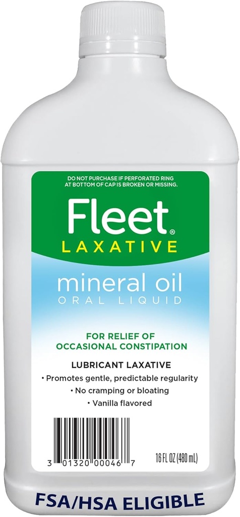 Fleet Mineral Oil, Oral Liquid Laksative, Ummetus helpotus aikuisille, Vanilla Flavored, 16 Fl Oz