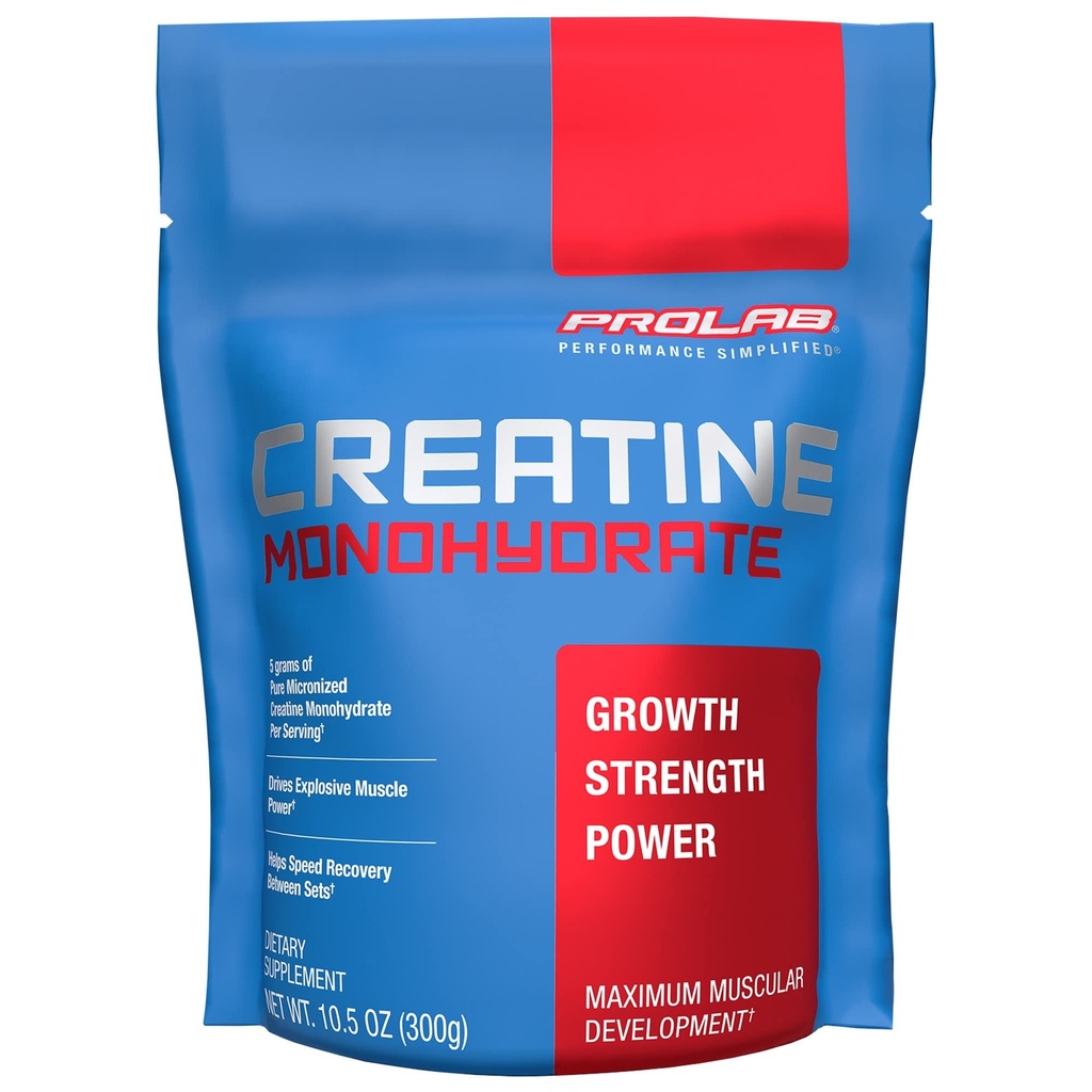 ProLab Nutrition Creatiini Monohydraatti Mikronoitu jauhe, 5G puhdasta Creatiinia lihaksen vahvuus, teho & kestävyyttä, nopea absorbointi, makuamaton, (300 g) (60 tarjoilua)