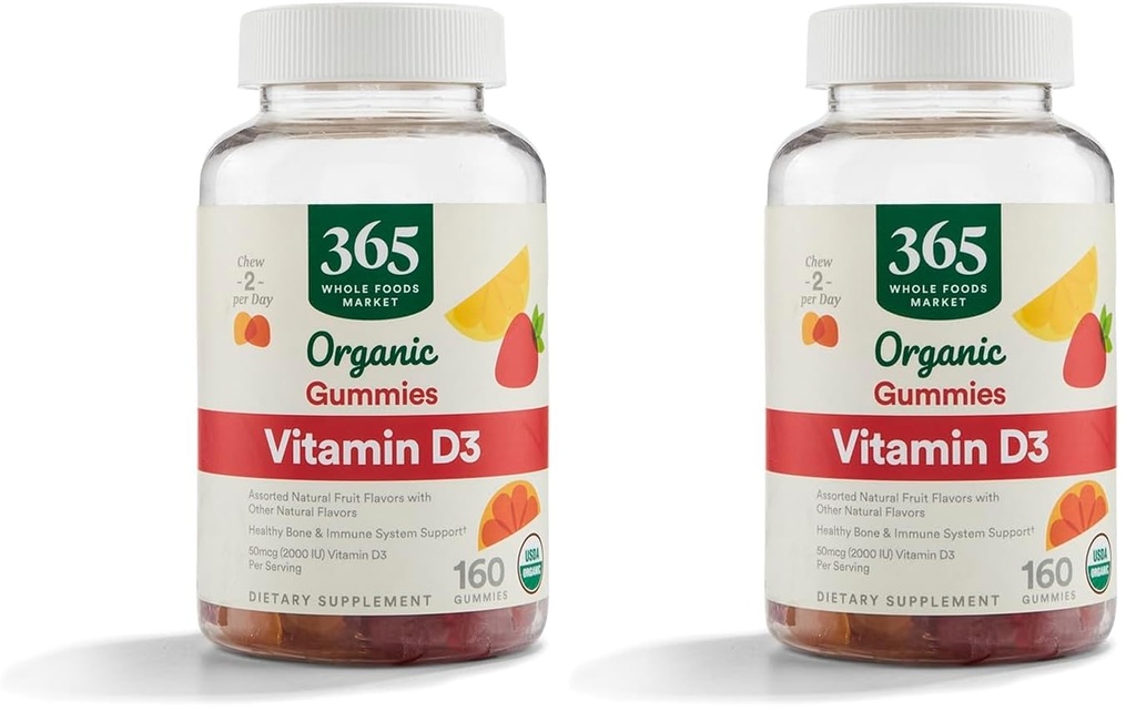 365 av Whole Foods Market, Organic Vitamin D3 Gummy, 160 Count (Pack of 2)