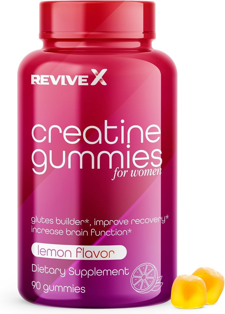 Revive X Glute Gummies, Creatiini Gummies 3G, sitruuna Drop, 30 Tarjoilut, 90 Count, Monohydraatti, Lihas Builder, Creatiini naisille, Creatiini, Glutes Gummies, (Award Winning)