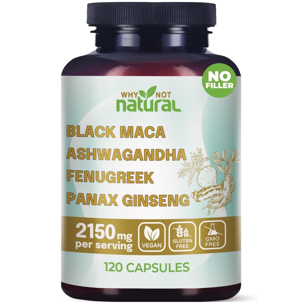 Miksi ei luonnollinen 4-in-1 Organic Black Maca Root, Ashwagandha, Sarviapila, Panax Ginseng kapselit, täydentää miesten ja naisten