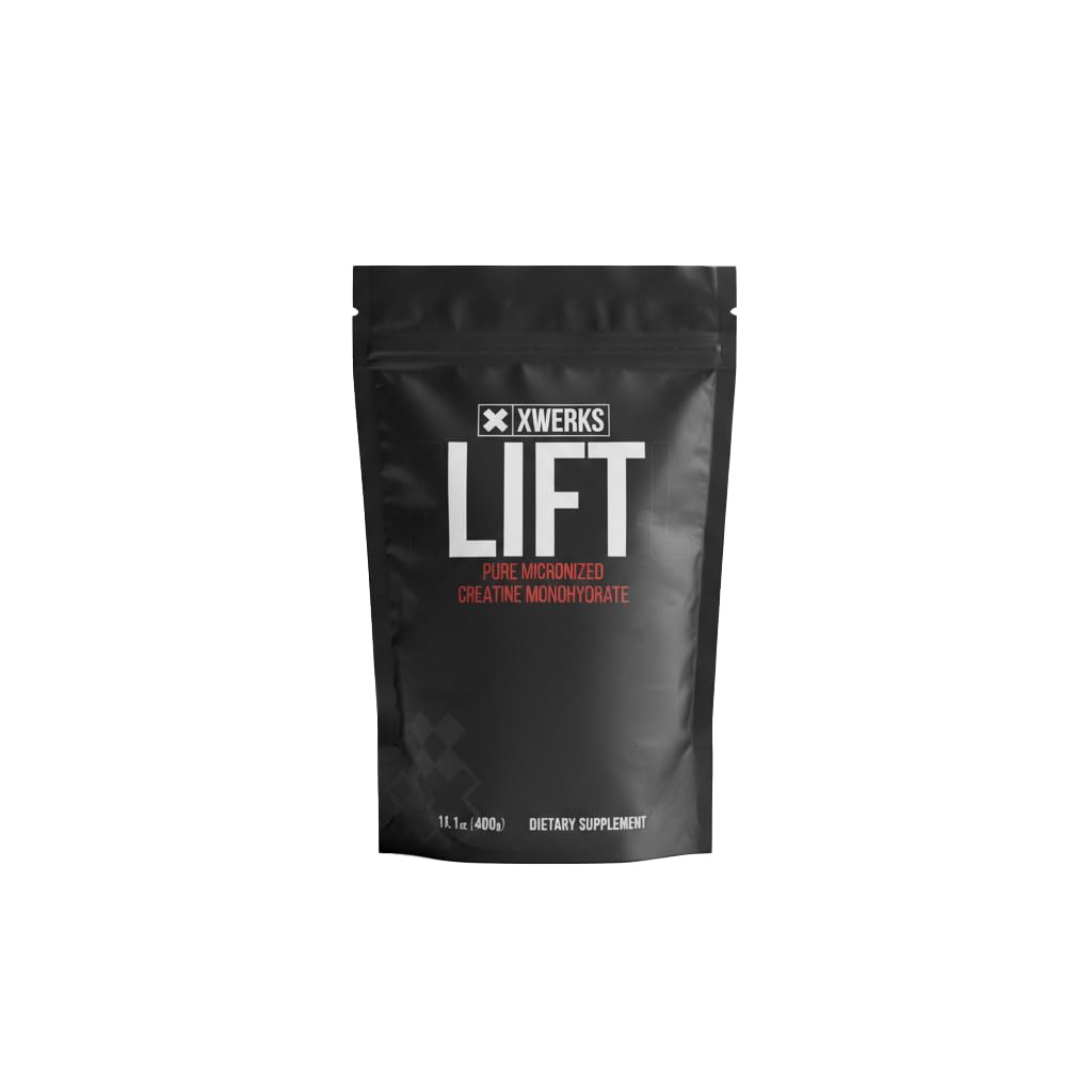 Xwerks Lift Micronized Creatine Monohydraatti Powder, makuamaton, 80 tarjoilua, 100% Pure Natural 5000mg Creatine Formula, erittäin liukas Mass Gainer täydentää, Esiharjoittelu lihasten kasvua elpyminen