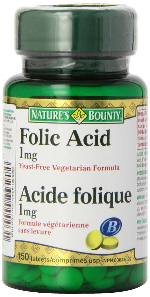 Nature's Bounty Folic Acid 1 mg 150 tablettia (Packing May Vary)