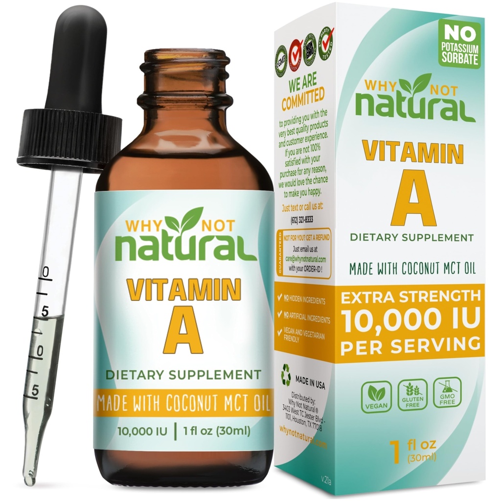 Varför inte naturligt vitamin A Drops 10000 IE - Liquid retinyl Palmitate med Coconut MCT Oil, Vegan VIT A Supplement for Skin - 1 uns sublingual Tincture