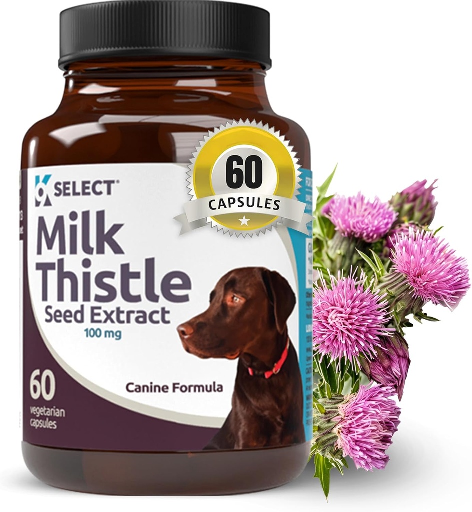 K9 Välj mjölktel för hundar, 100mg - 60 grönsaks kapslar - Canine Liver Health Milk Thistle Supplement - Mjölk Herbal
