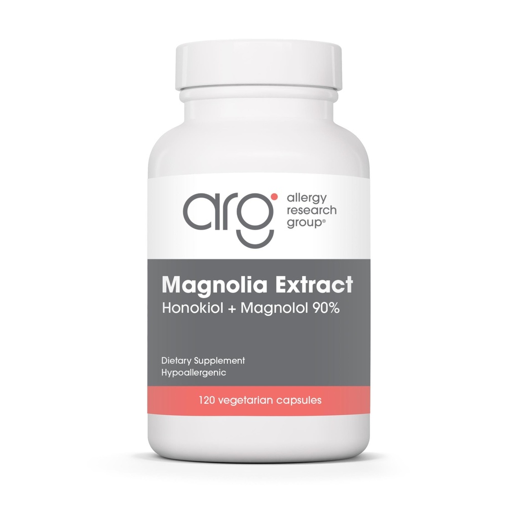 Allergiatutkimusryhmä Magnolia Extract Ravintolisä - Stressi unituki, Kortisolitasapaino, Honokiol, Magnolia, Hypoallergenic, kasvissyöjäkapselit, Gluteeniton - 120