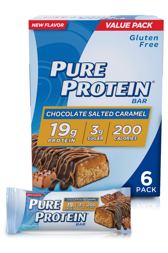 Puhdasta proteiinipatukoita, runsaasti proteiinia, ravitsevia välipaloja energian, vähäsokerin, gluteeniton, suklaasuolattu karamelli, 1.76oz, 4 pakkaus
