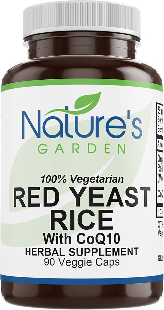 NATURE'S GARDEN ESSENTIALS Red Yeast Rice Organic med CoQ10-90 Veggie Caps med 600mg Organic Red Rice Yeast Plus Co Q 10 - Natures Support för kolesterol