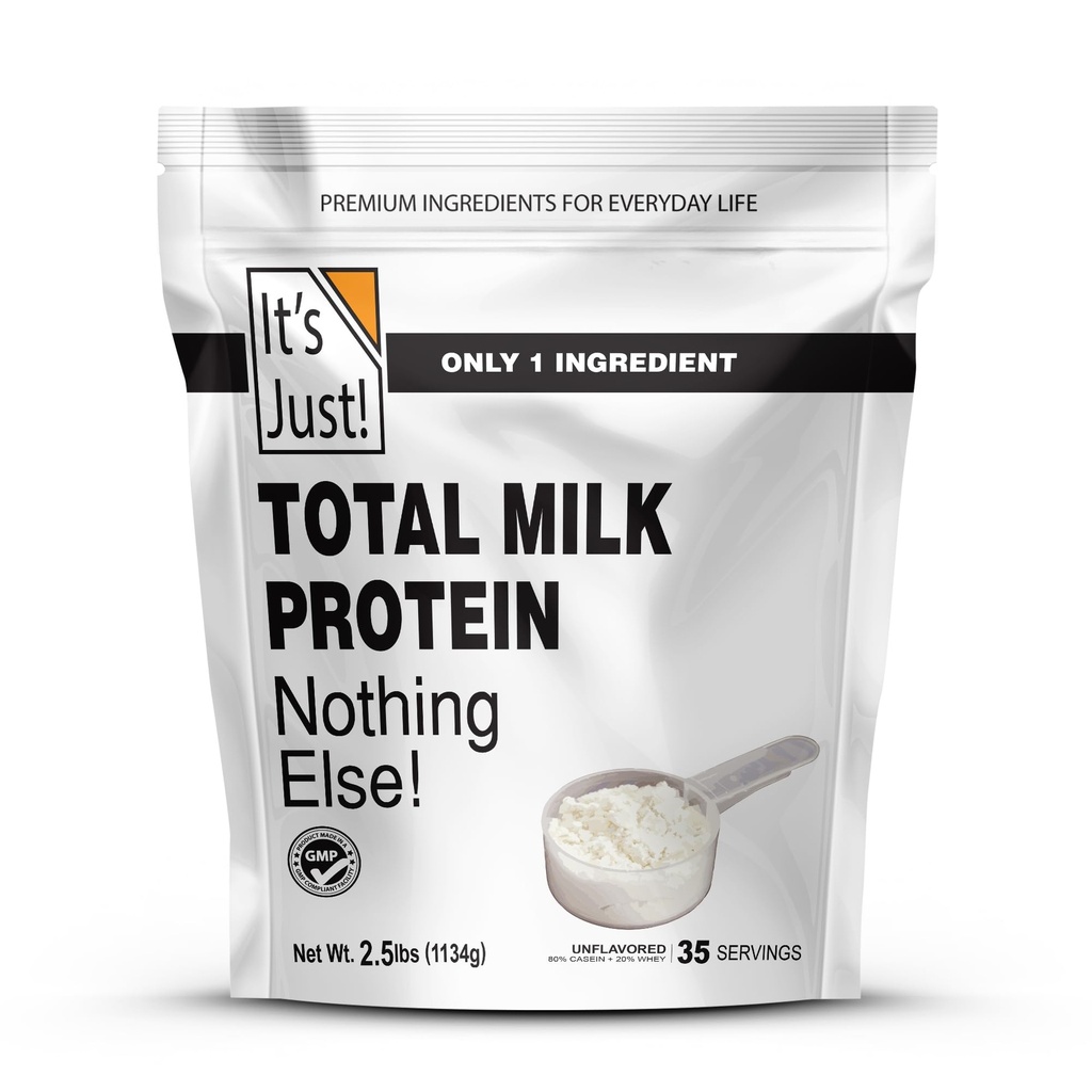 Det är bara! - Total Milk Protein Concentrate Powder (innehåller: 80% Casein / 20% Whey), Heavy Metal Tested, No Added Flavors, Non-GMO, Gluten Free (2.5 Pound, Unflavored)