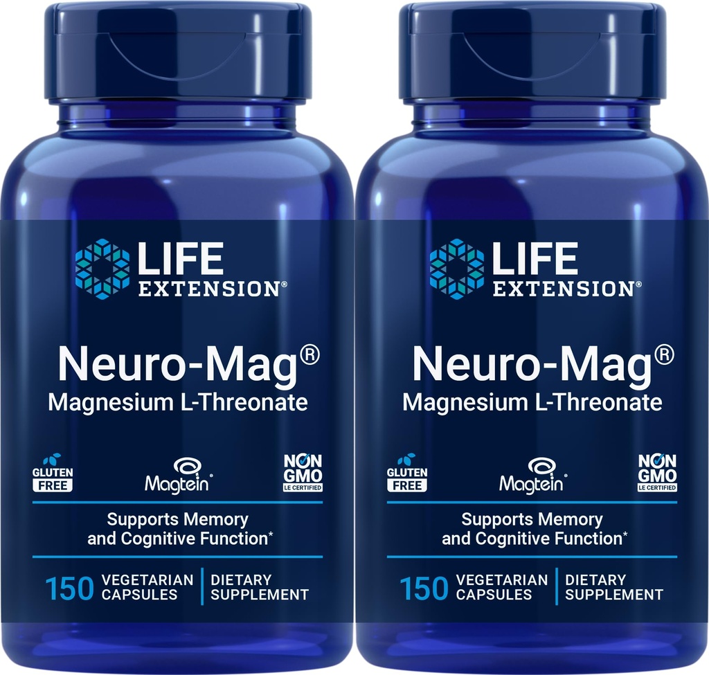 Life Extension Neuro-Mag 150 Kasvissyöjäkapselit (pakkaus 2), magnesium L-treonaatti, mateiinilisä