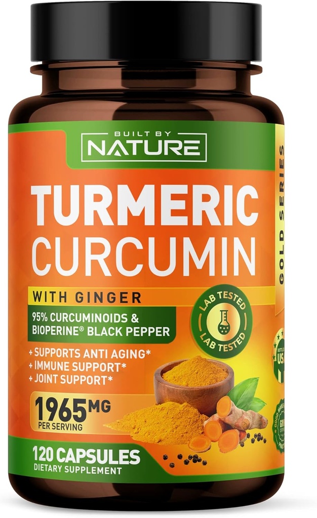 Gurkmeja Curcumin 1965mg med Ginger & BioPerine Black Pepper Extract - Hög Absorption 95% Curcuminoids för Joint & Antioxidant Support - Non-GMO, Gluten-Free, Vegan - 120 Herbal Supplement Capsules