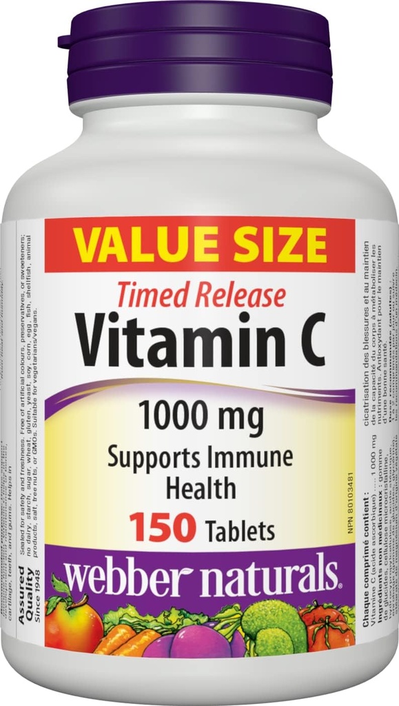 Webber Naturals C-vitamiini aika vapauttaa 1000 mg, 150 tablettia