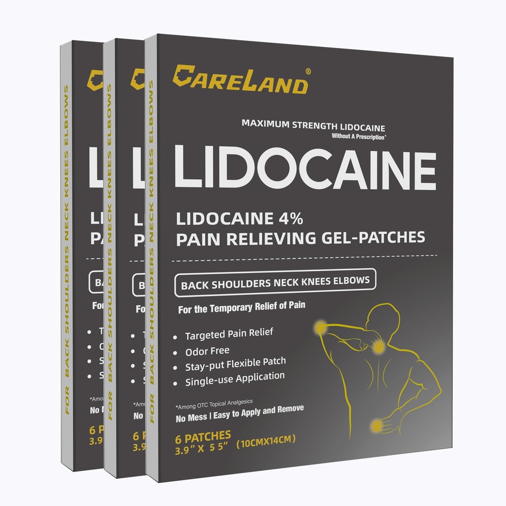 CARELAND Lidokaiini Gel Patch, 18 Count Maximum Strength Kipu Patchs for Muscle Relief niskassa Polvi takaisin ja olkapäät hajuton Numbering Patch rauhoittava hermot, nivelet