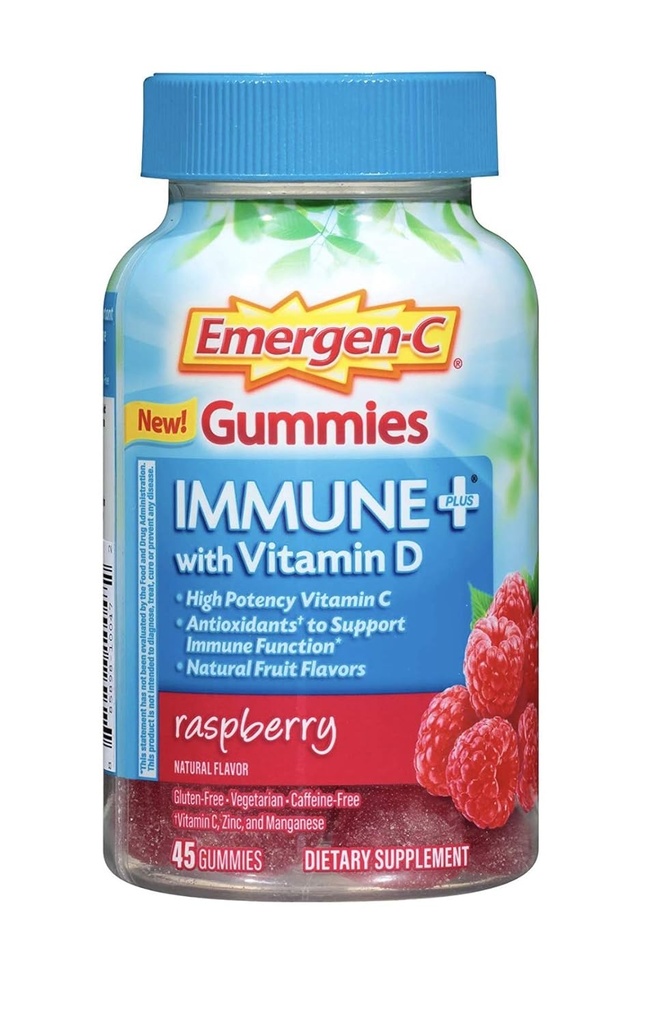 Emergen-C Gummies Immune Plus D-vitamiini, Vadelma, 45 Gummies (paketti 2)