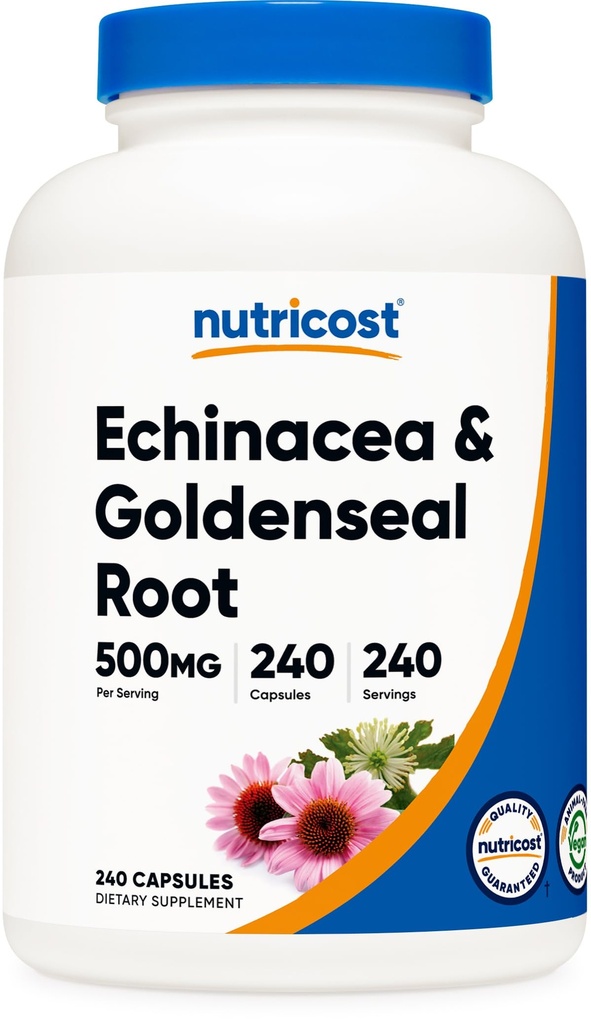 Nutricost Echinacea & Goldenseal juuri, 500 mg, 240 kapselia - Kasvissyöjä Caps, Ei GMO, Gluteeniton
