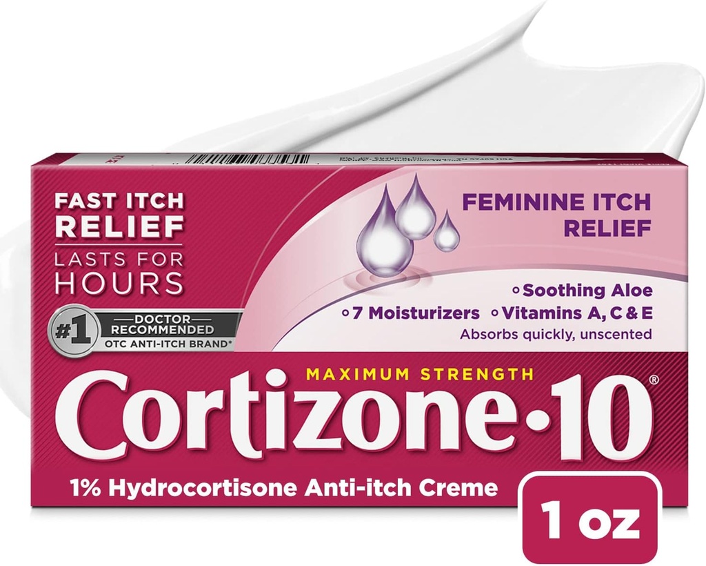 Cortizone 10 Maximum Strength Feminine Itch Cream, 1% Hydrokortisoni, 1 oz.