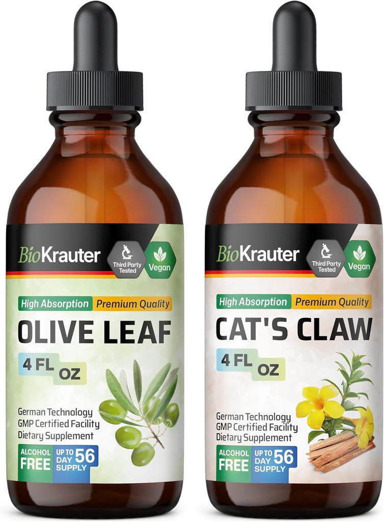 BIO KRAUTER Olive Leaf Tincture 4 Fl. Oz. & Cats Claw Tincture 4 Fl. Oz.