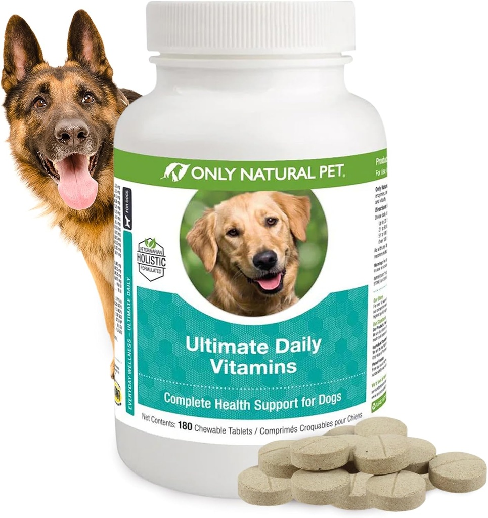 Endast naturliga Pet Ultimate Daily Vitamins - Komplett multivitamintillskott för hundar balanserad hälsa och vitalitet - Senior Small & Large Canine Food Immune Digestive Support -180 Soft Chews tabletter