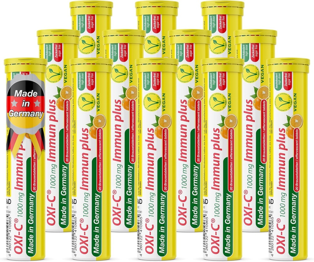 T&D Oxi C 1000 mg C-vitamiini - 240 Vegaanijuoma poretabletti - Orange Flavor - valmistettu Saksassa