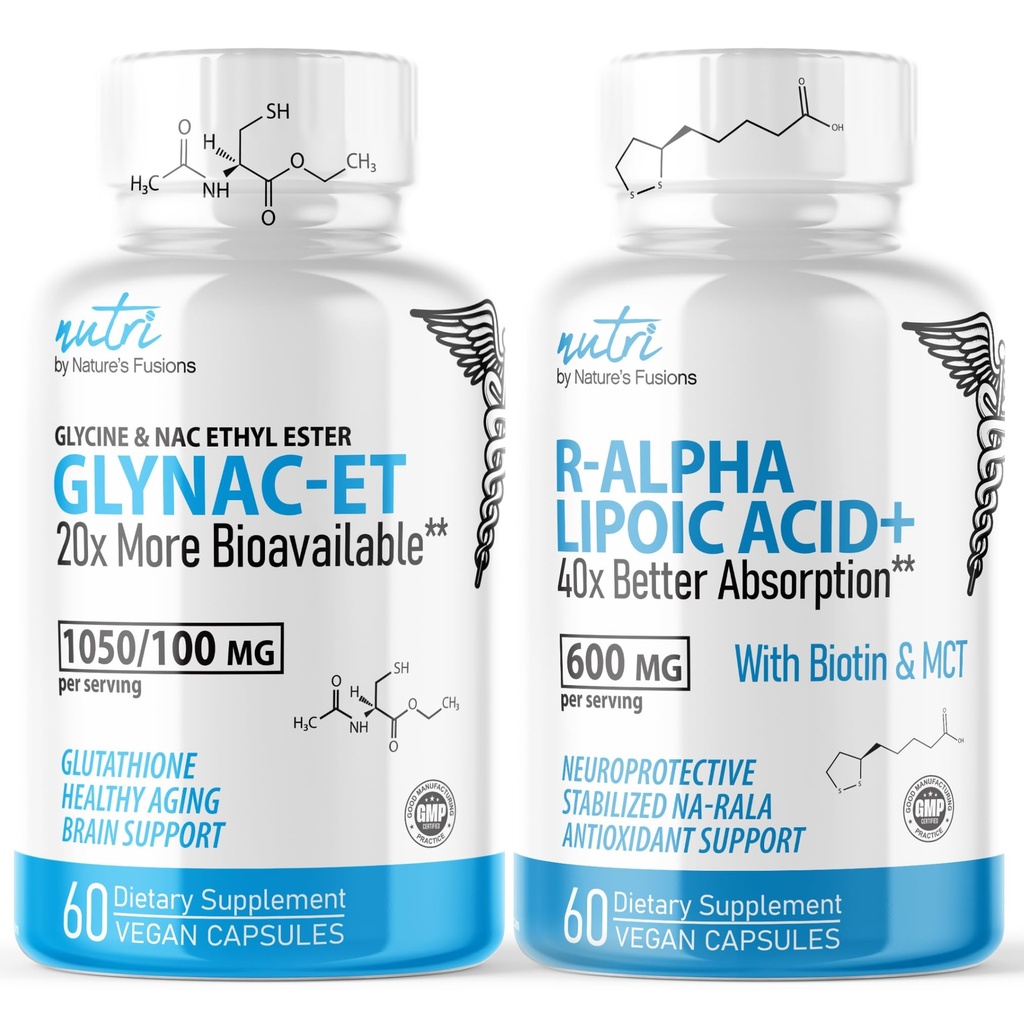 Nature's Fusions GlyNAC-ET (60 kapselia) - R Alpha Lipoic Acid 600mg (60 kapselia) - Ikääntymistä estävä Bundle