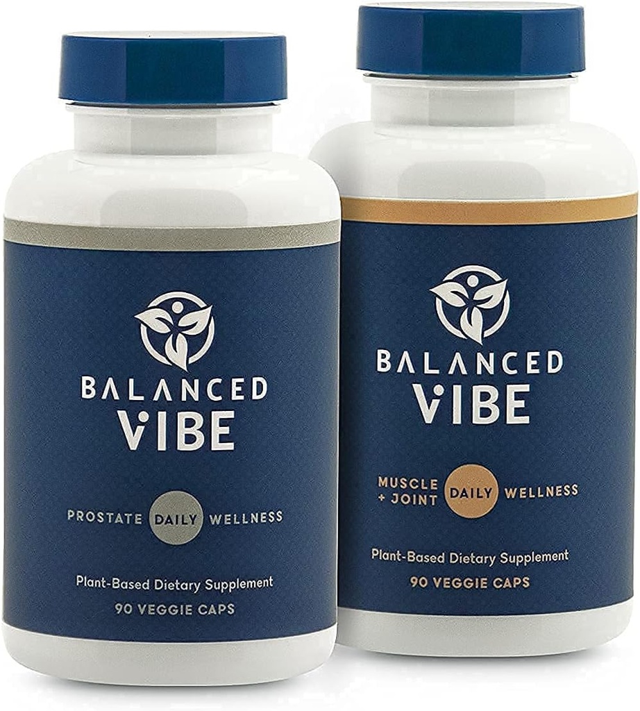 Tasapainoinen tunnelma Miesten Bundle - Eturauhas- ja lihaslisä - Natural Support for Joint Wellness, liikkuvuus, edistää unta, auttaa vähentämään usein virtsaaminen ja kiire - 90 Caps Ea