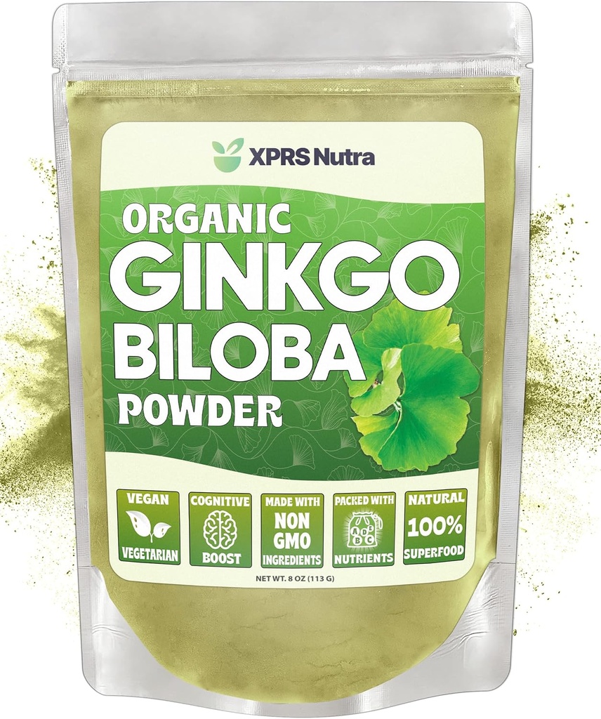 XPRS Nutra Organic Ginkgo Biloba Powder - Gingko Biloba Cognition lisäravinteet - Vegaani Friendly Ginkoba Biloba Organic - Immuniteetti Ginkgo Biloba Powder (8 oz)