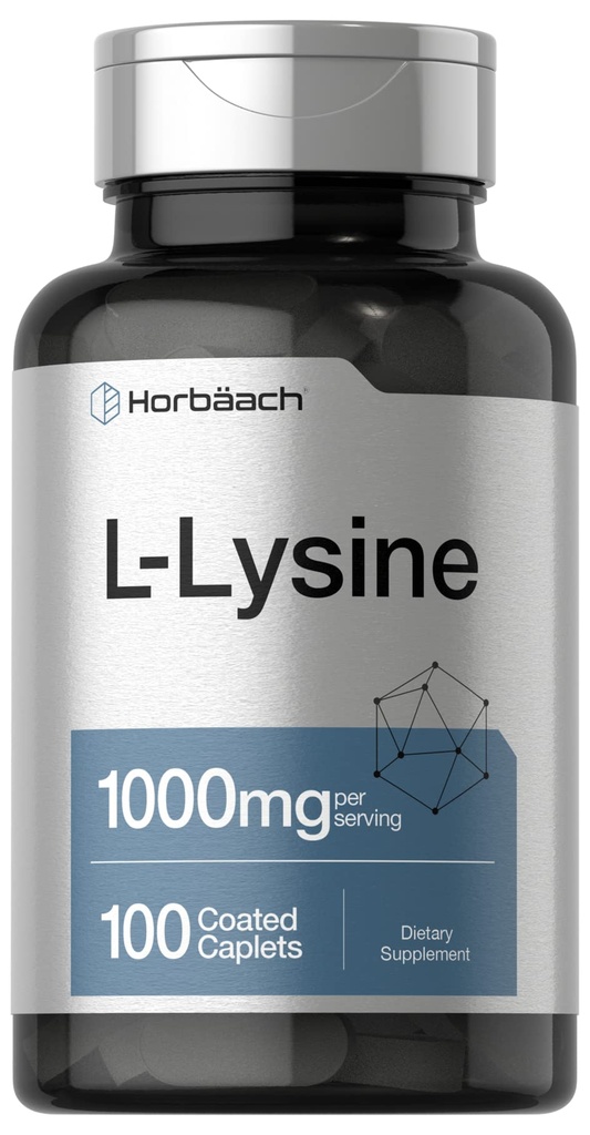 Horbäach L-Lysine 1000mg | 100 Coated Caplets | Gratis Form Dietary Supplement | Essential Amino Acid | Vegetarisk, icke-GMO och Gluten Free Formel