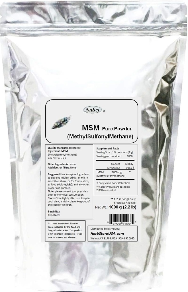 MSM (Metyylisulfonyylimetaani) puhdas jauhe (1000 grammaa (2,2 lb))