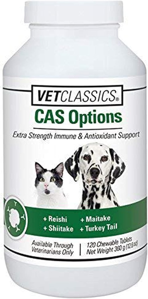 Vet Classics CAS Options Extra Strength Immune Support för hundar, katter - Pet Health Supplement, Dog Antioxidant Care - Extra-Strength Dog Supplement Formel - 120 Tabletter