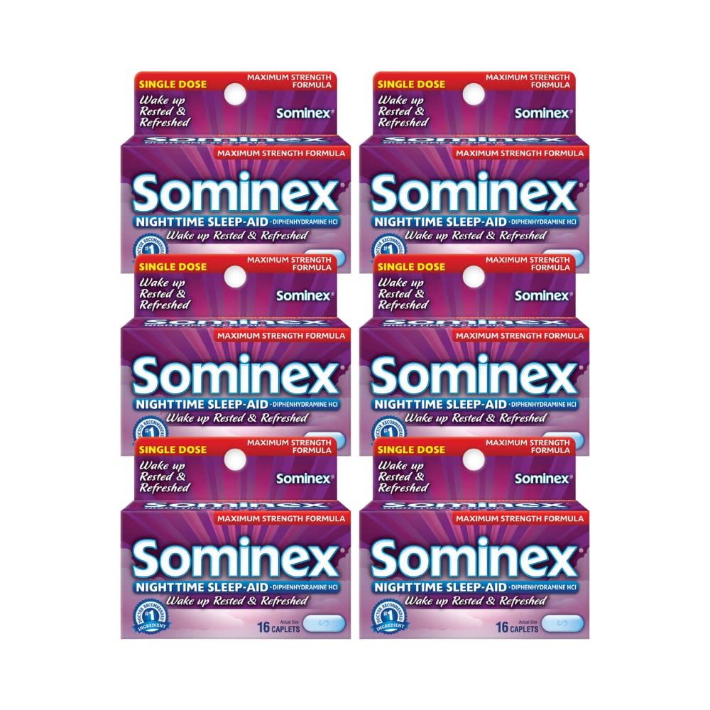 Suminex Nighttime unilääkin Caplets, Maksimaalinen vahvuus, 16 ea (Pack of 6)