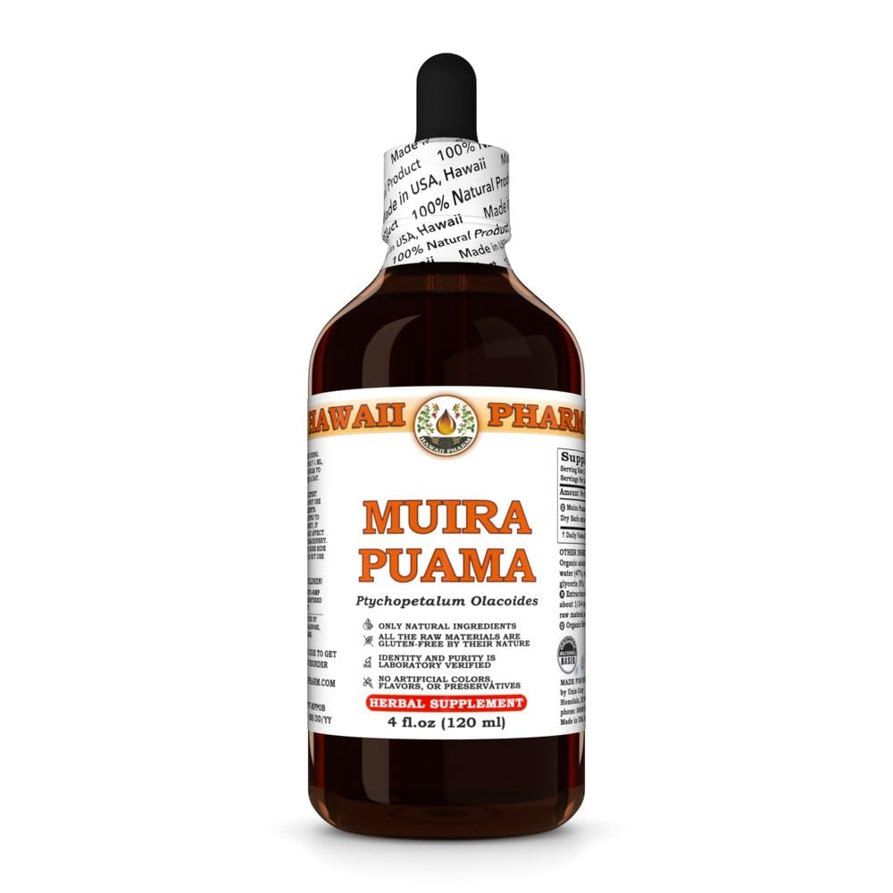 Hawaii Pharm Muira Puama Extract, Tincture for Boosting Desire and Energy, stöder minne, främjar lugn, förbättrar cirkulationen, minskar mörka cirklar, uppmuntrar vitalitet - 4 fl.oz