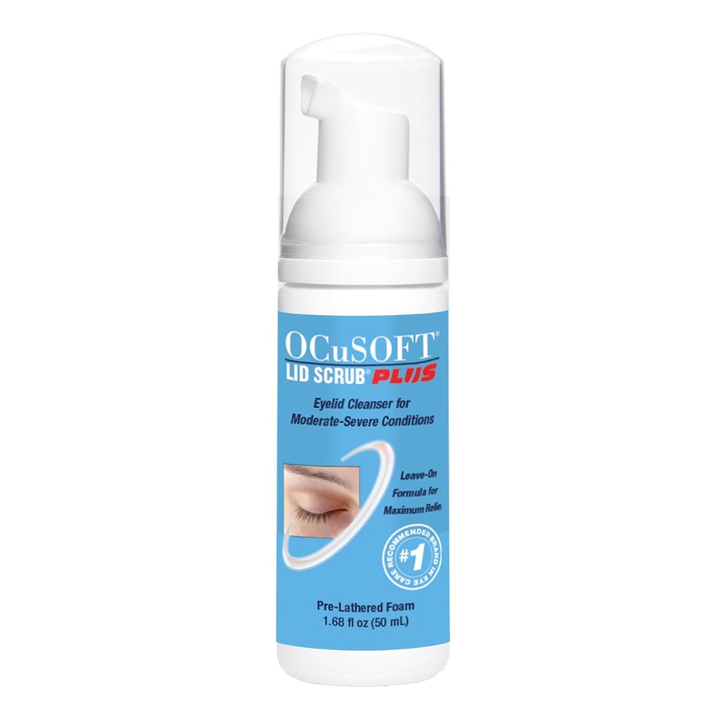 OCuSOFT Lid Scrub PLUS Foam-Moderate till Severe Eyelid Conditions - Instant Foaming Eyelid & Eyelash Cleanser - Extra Strength Daily Eyelid Cleanser för att ta bort olja, smuts, Pollen & Eye Makeup-1.68 fl oz