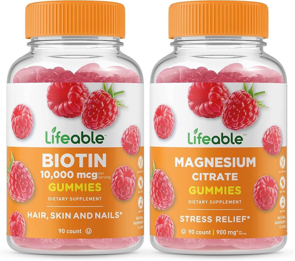 Elinkelpoinen Biotiini + Magnesium, Gummies Bundle - suuri maku, vitamiinilisä, gluteeniton, GMO-vapaa, pureskeltava