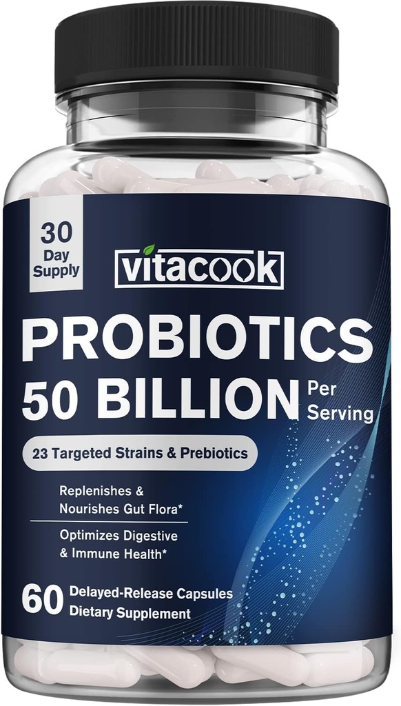 Probiotika 50 miljarder, 23 stammar med organisk prebiotika, Digestive & Immune Support, Freeze-Dried, Delayed-Release, Better Than a Dozen Yogurts, 60 Vegan Caps