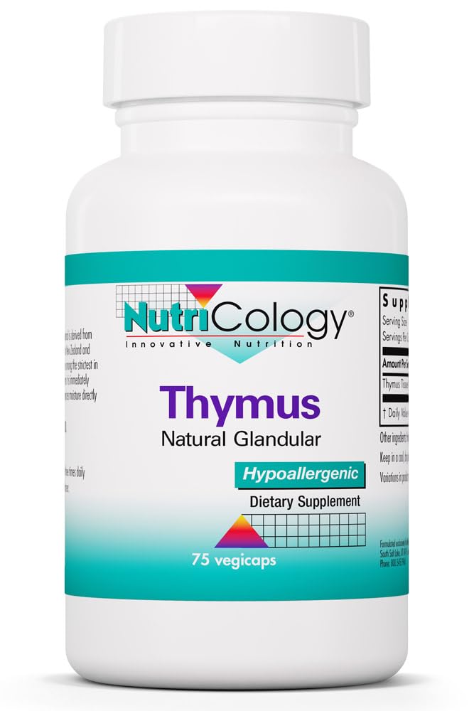 Nutricology Thymus Supplement - Thymus Tissue, Glandulare Extract, 1000 mg Raw Thymus Glandular, Ovi, Lyofilised, Hypoallergenic - 75