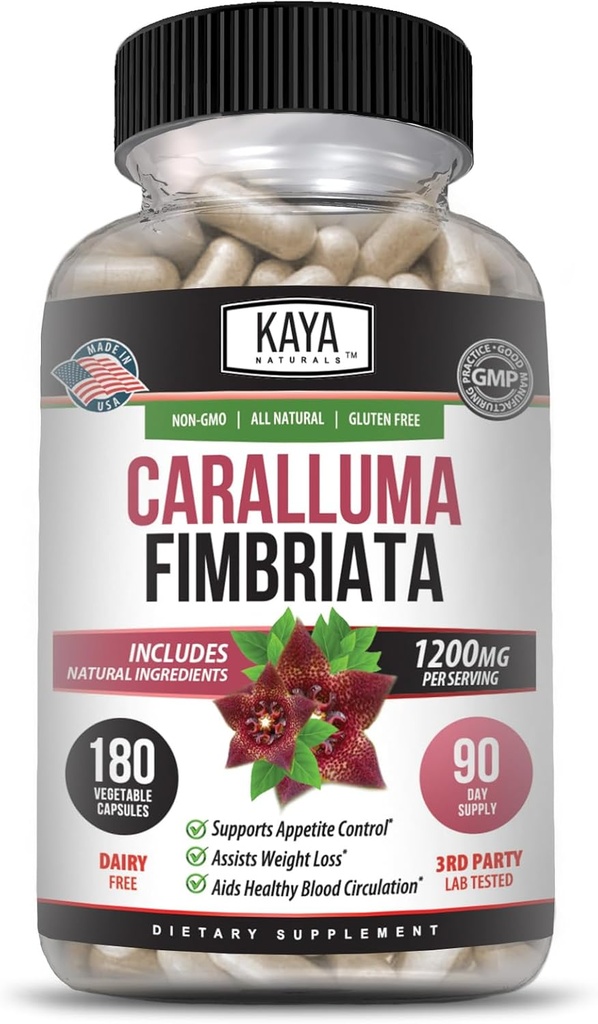 Kaya Naturals - Caralluma Fimbriata 1200mg High Potency Supplement | Maximal Strength Natural Endurance Support, Vegetariska kapslar (180 greve)