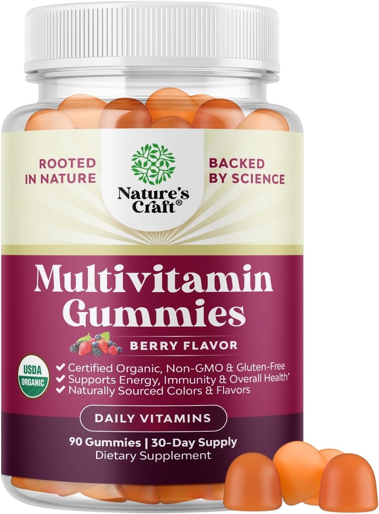 USDA Organic Multivitamiini naisille ja miehille - vegaaninen orgaaninen monivitamiini miehille Gummies sinkki & B Complex vitamiineja parantaa energian häiriön ja päivittäisen hyvinvoinnin - Vegaani ja ei-GMO (1 kuukausi)