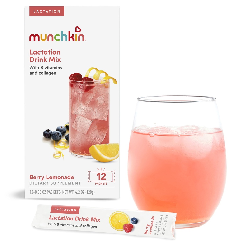 Munchkin® Milkmakers® Imetys Drink Mix Supplement B-vitamiinien/Collagen/Fenugreek & Milk Thistle for Imetys Äidit, Berry Lemonade, 14 kreivi