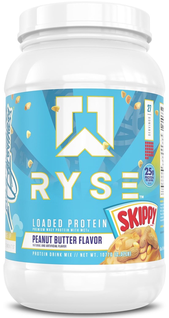 RYSE Ladattu proteiinijauhe - Skippy Peanut Butter - 25g Whey Protein Isolate & keskittyä prebioottista kuitua & MCTs - Low Carb, Low Sugar, Divegestive-Friendly - 27 Servings / 2 lb Tub