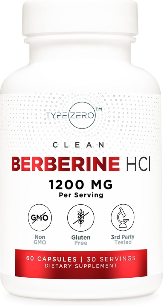 Tyyppi Zero-Berberiini HCL 1200mg 60 kapselia - Puhdista, ei-GMO, Gluteeniton lisäosa